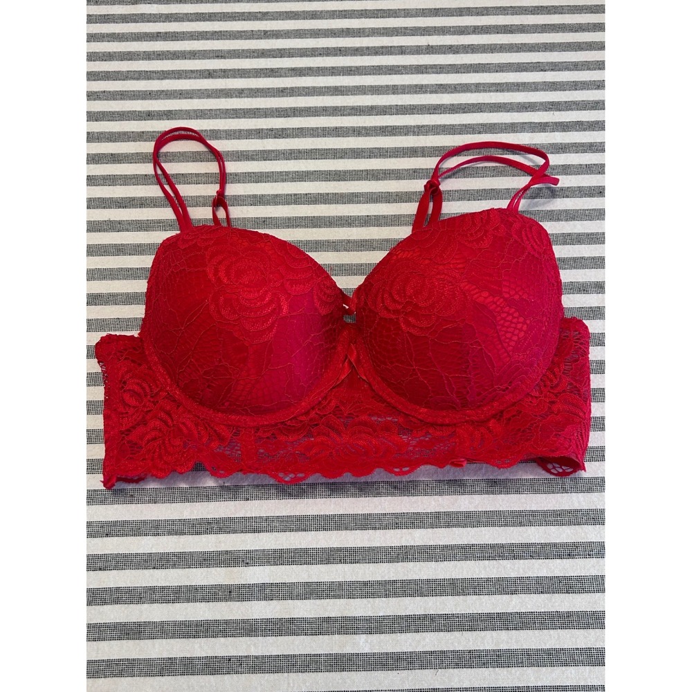 Kiss & Tell Intimates Red Floral Lace Longline Underwire Push Up Bra 38B